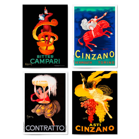 Set of 4 Vintage Italian Wine Restaurant Advertisements Wall Art - The Affordable Art Company