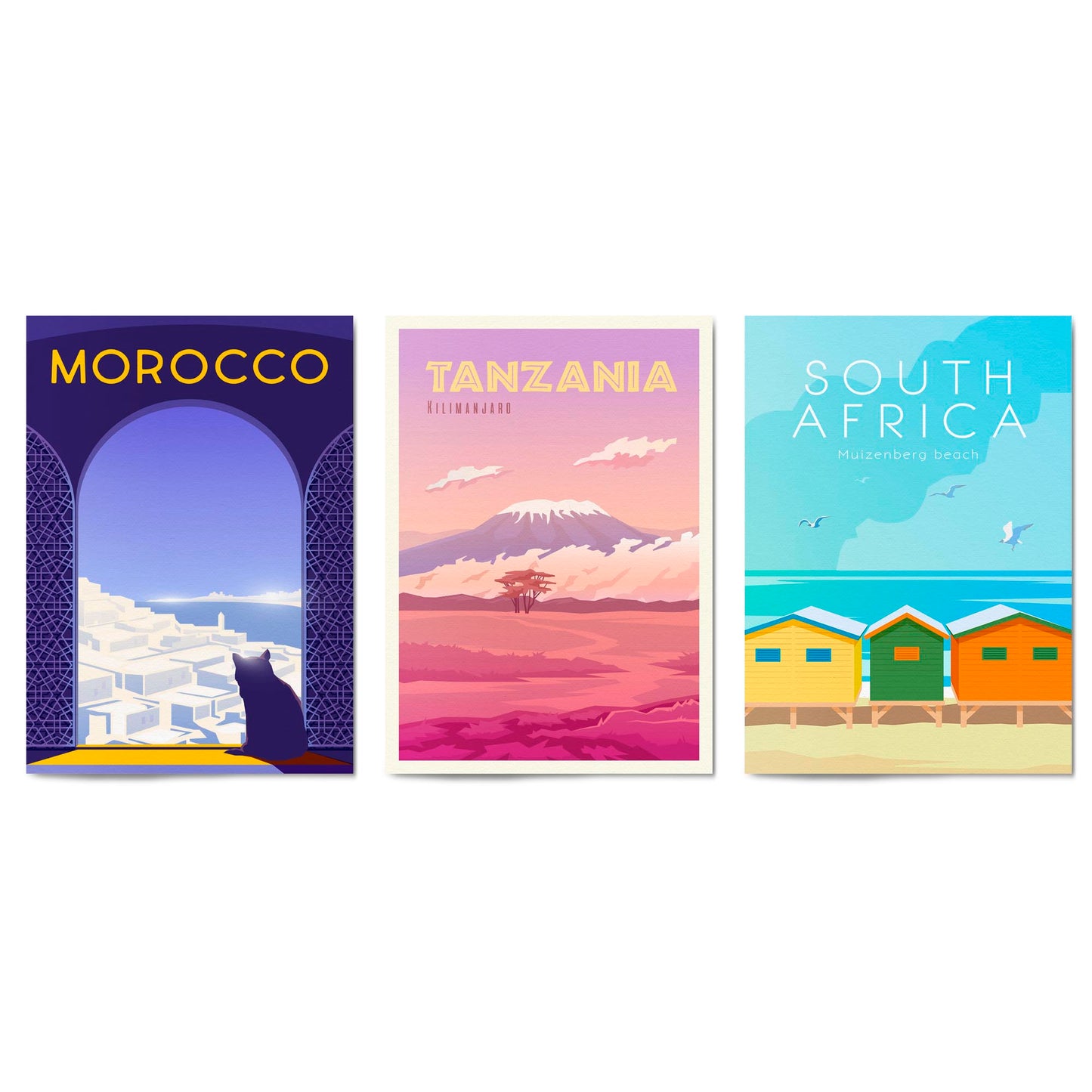 Set of Retro Travel Wall Art (African Travel) - The Affordable Art Company