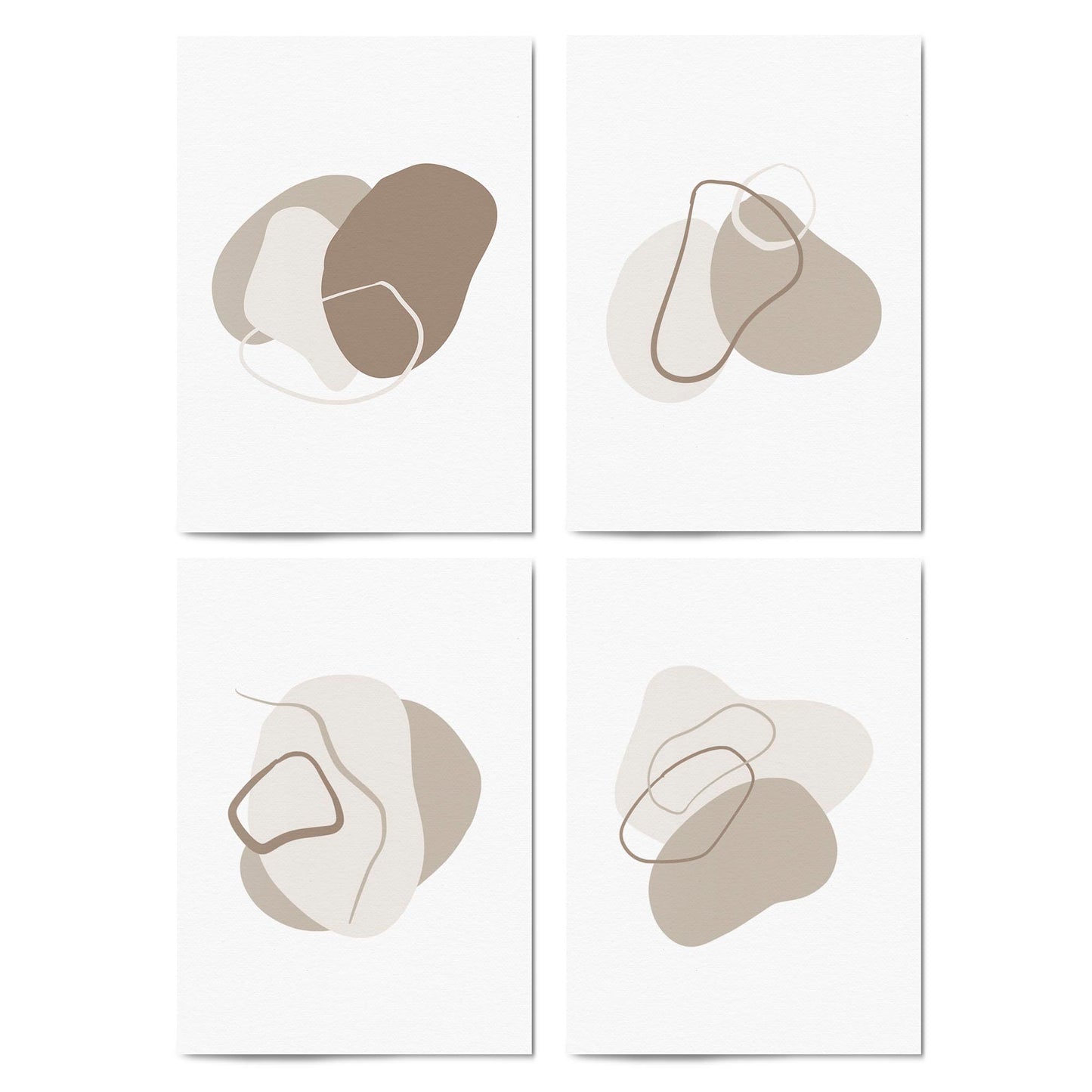 Set of 4 Abstract Grey Minimal Line and Shape Wall Art - The Affordable Art Company