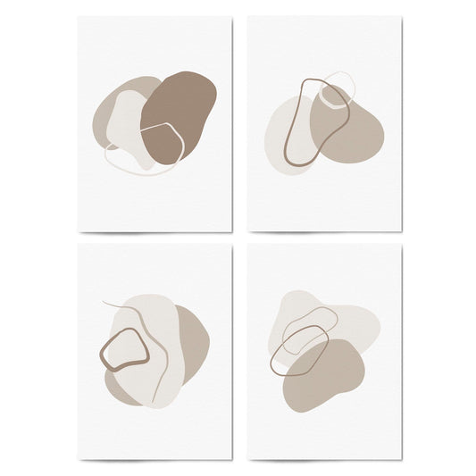 Set of 4 Abstract Grey Minimal Line and Shape Wall Art - The Affordable Art Company
