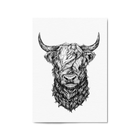 Highland Cow Detailed Head Drawing Wall Art - The Affordable Art Company