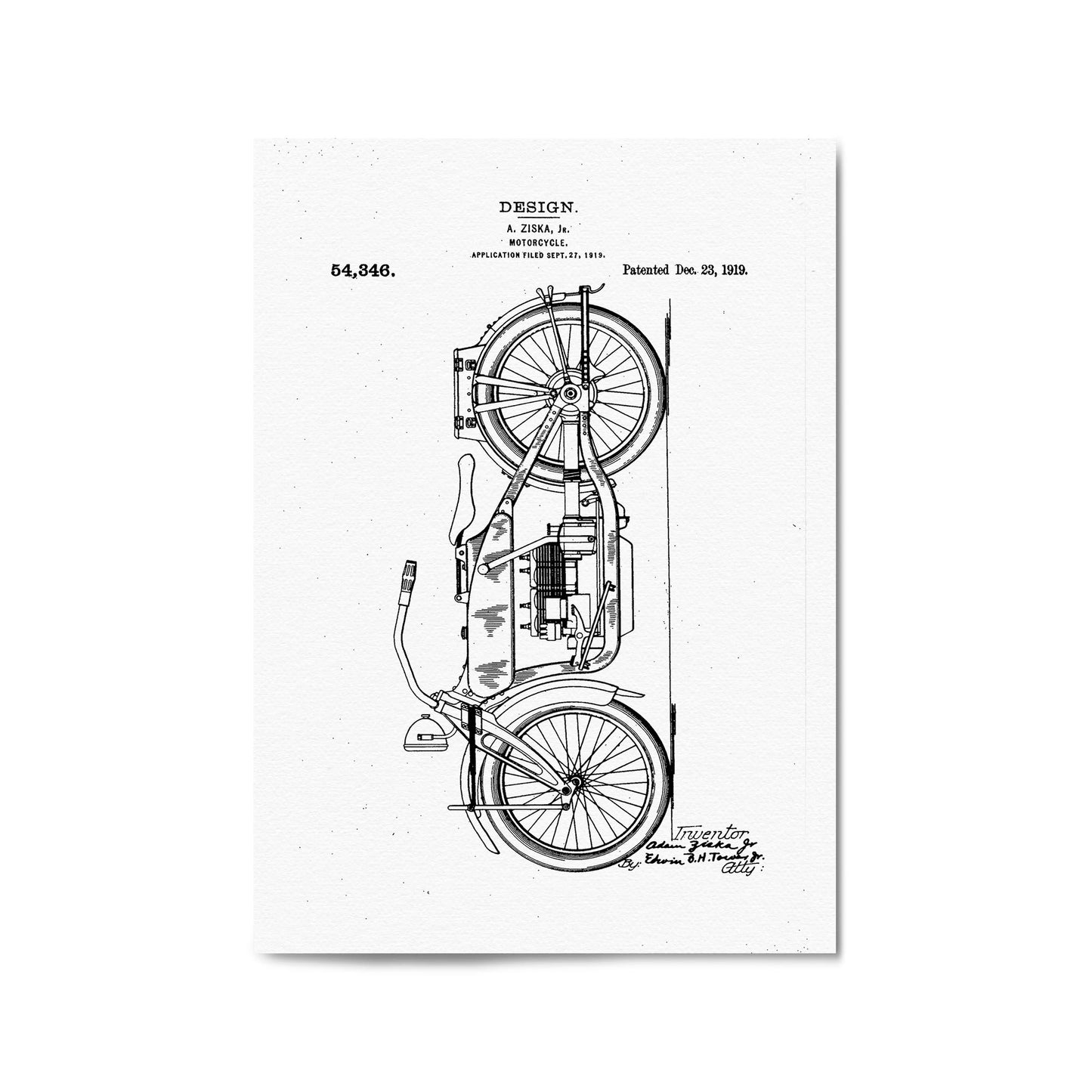 Vintage Motorcycle White Patent Man Cave Wall Art #2 - The Affordable Art Company