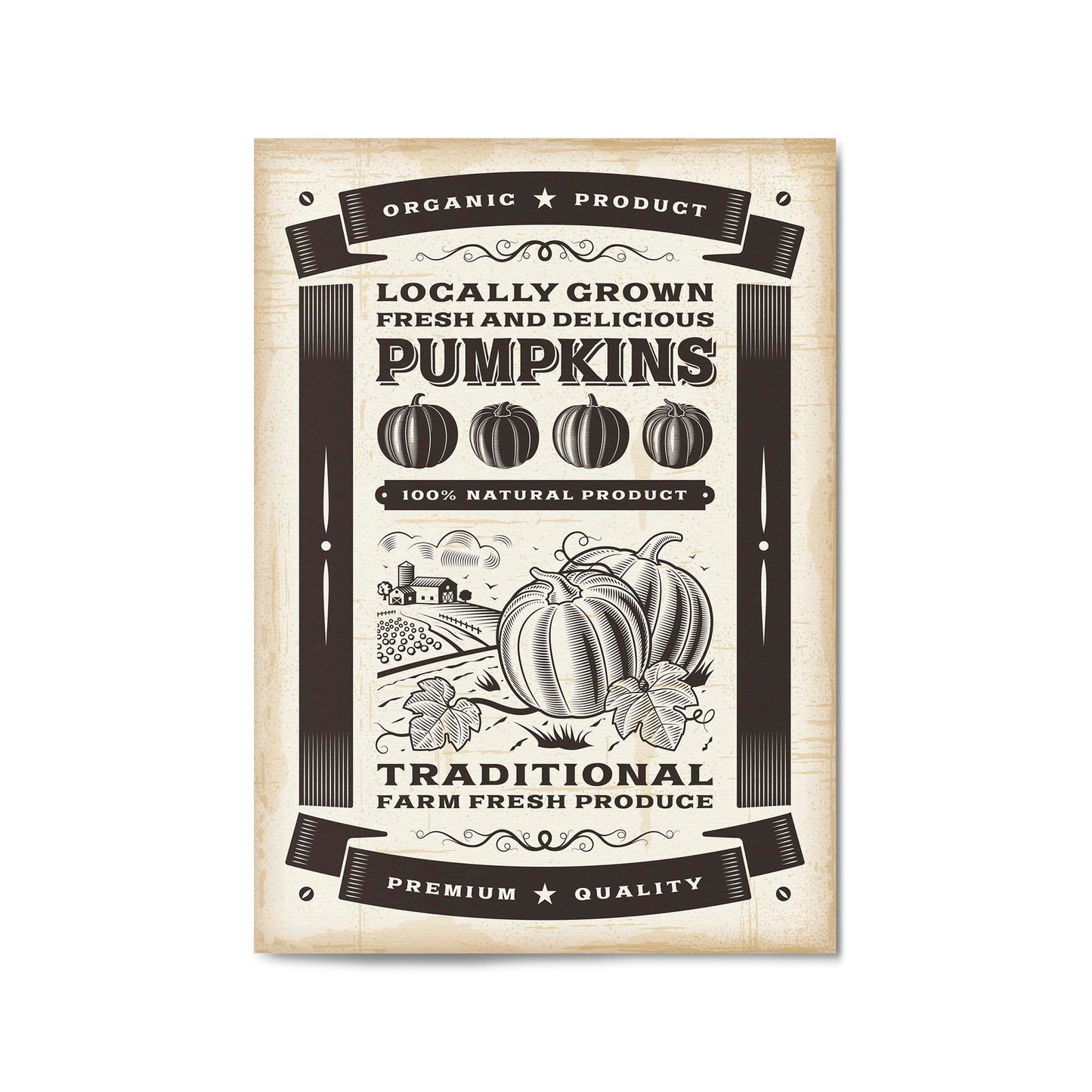 Vintage Pumpkin Farmhouse Cafe Kitchen Wall Art - The Affordable Art Company