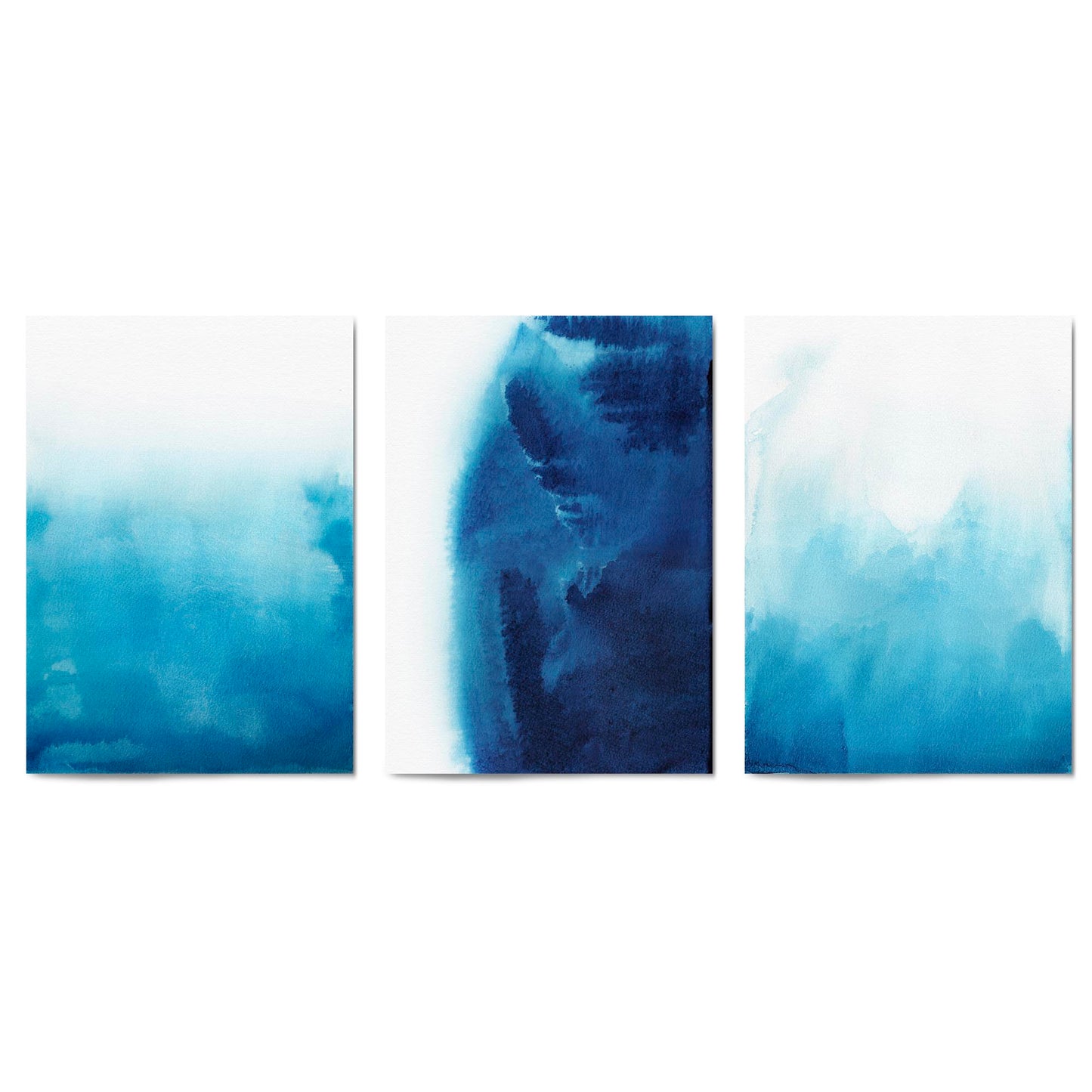 Set of Blue Ink Abstract Painting Faded Wall Art #1 - The Affordable Art Company