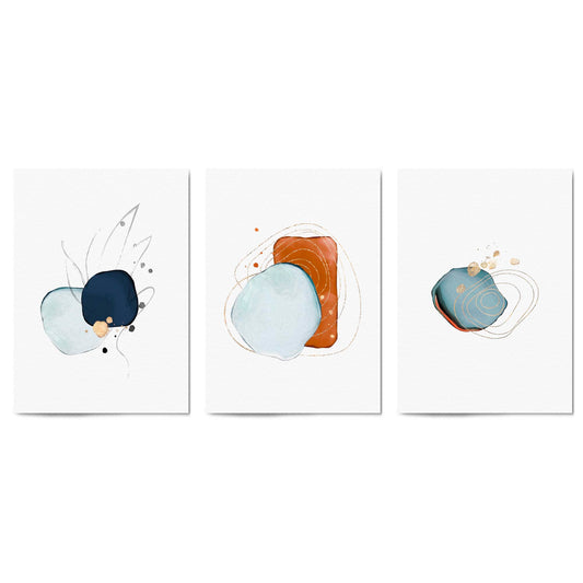 Set of Abstract Shape Minimal Blue Modern Wall Art #2 - The Affordable Art Company