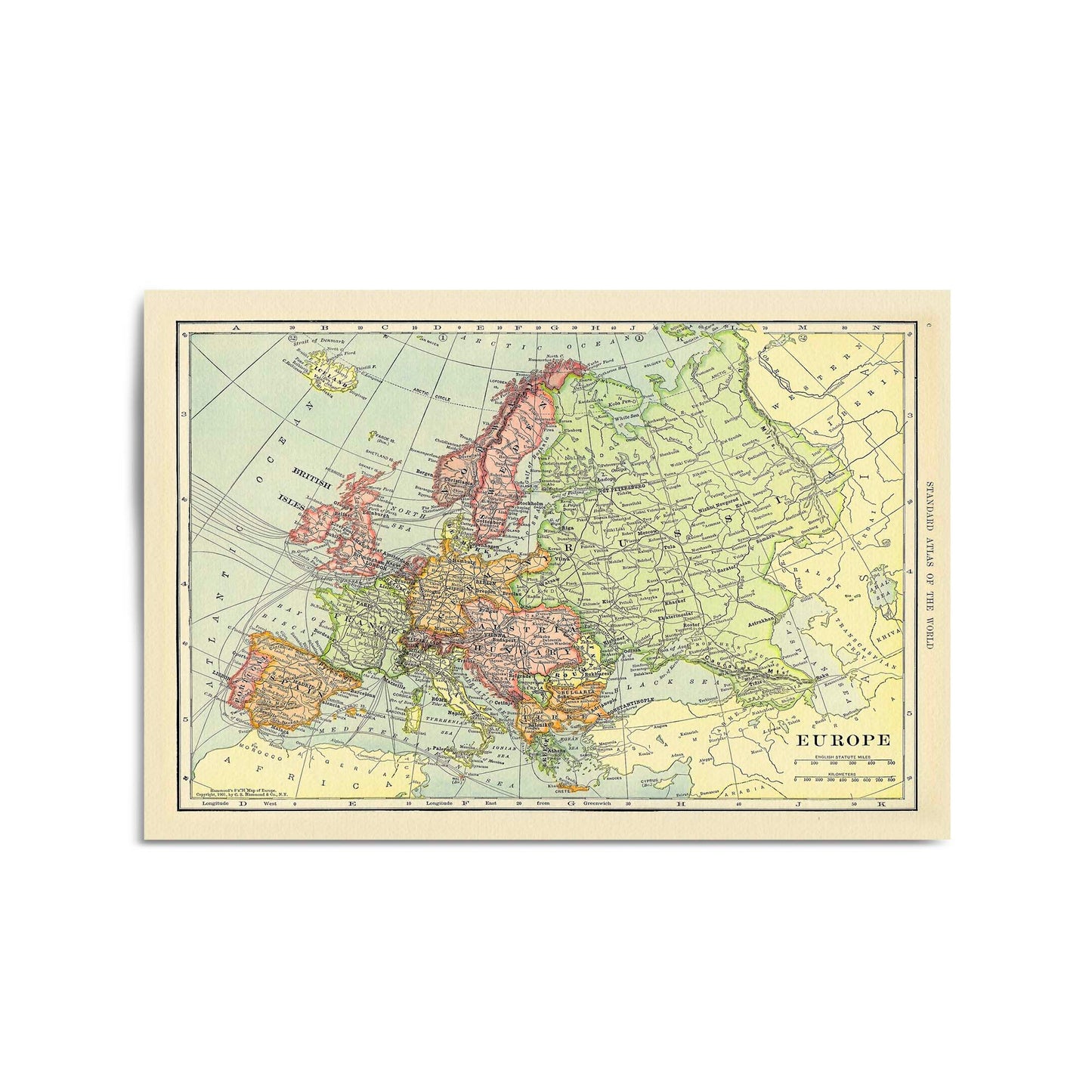 Europe, Vintage Map European Old Map Wall Art - The Affordable Art Company