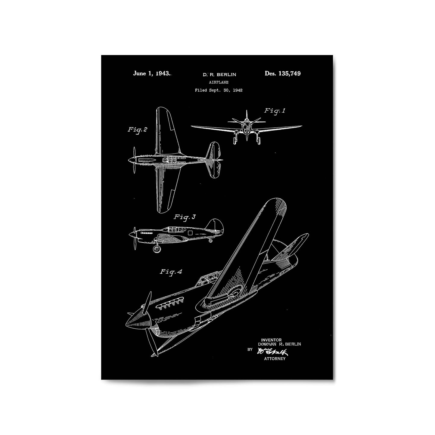 Airplane Patent Vintage Minimal Man Cave Wall Art #6 - The Affordable Art Company