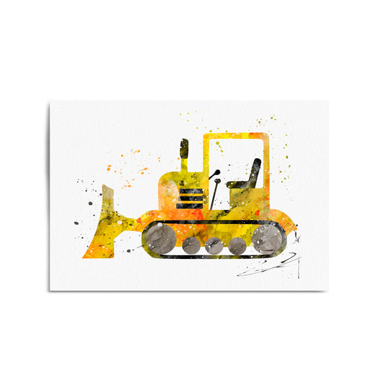 Yellow Digger Boys Bedroom Nursery Toddler Art #1 - The Affordable Art Company