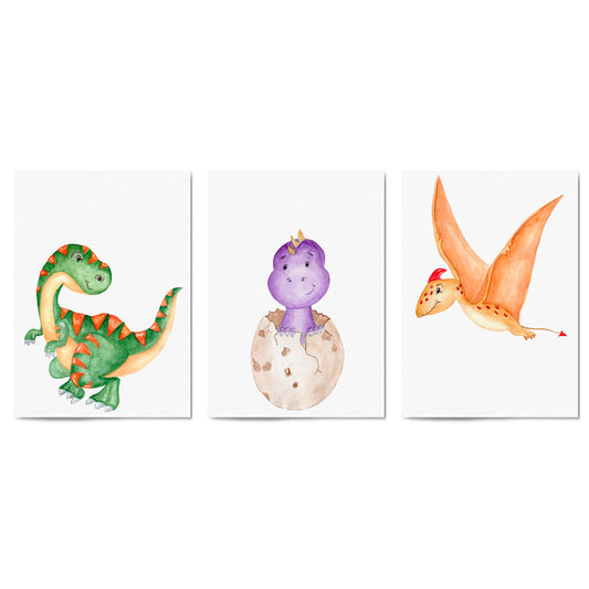 Set of Cartoon Dinosaur Nursery Bedroom Wall Art #1 - The Affordable Art Company