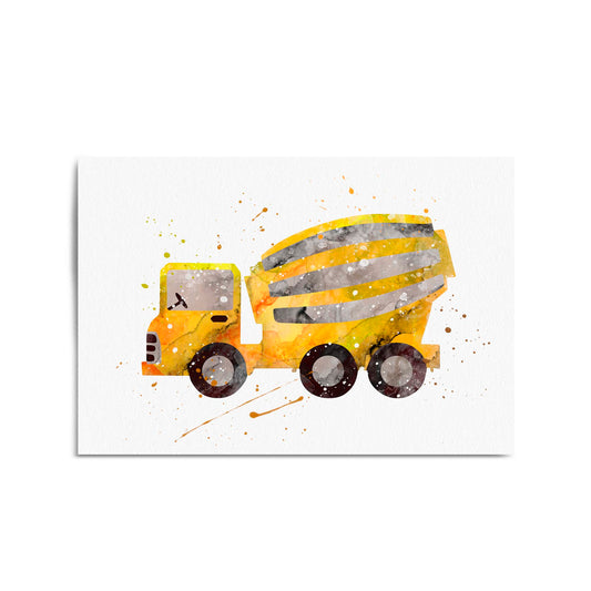 Yellow Mixer Truck Boys Bedroom Nursery Wall Art - The Affordable Art Company