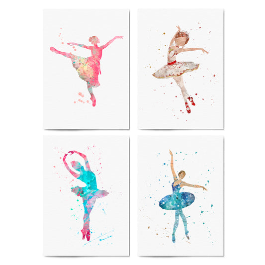 Set of 4 Cute Dancing Ballerina Nursery Paintings Wall Art - The Affordable Art Company