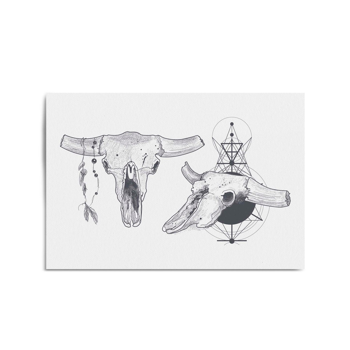 Tribal Cow Skull Drawing Boho Style Wall Art #1 - The Affordable Art Company