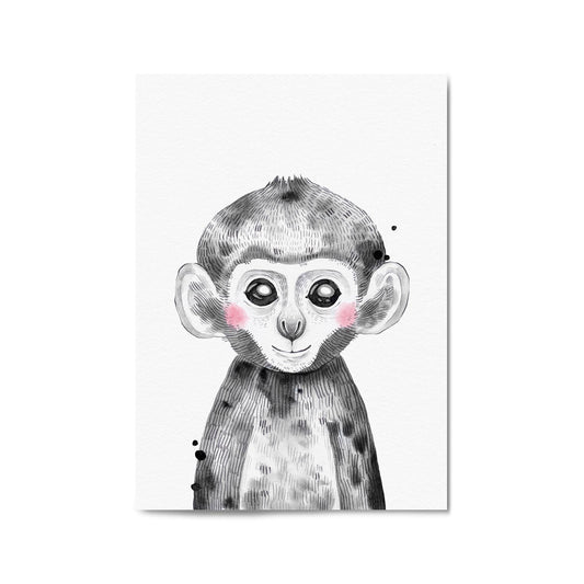 Cute Blushing Baby Monkey Nursery Animal Wall Art - The Affordable Art Company