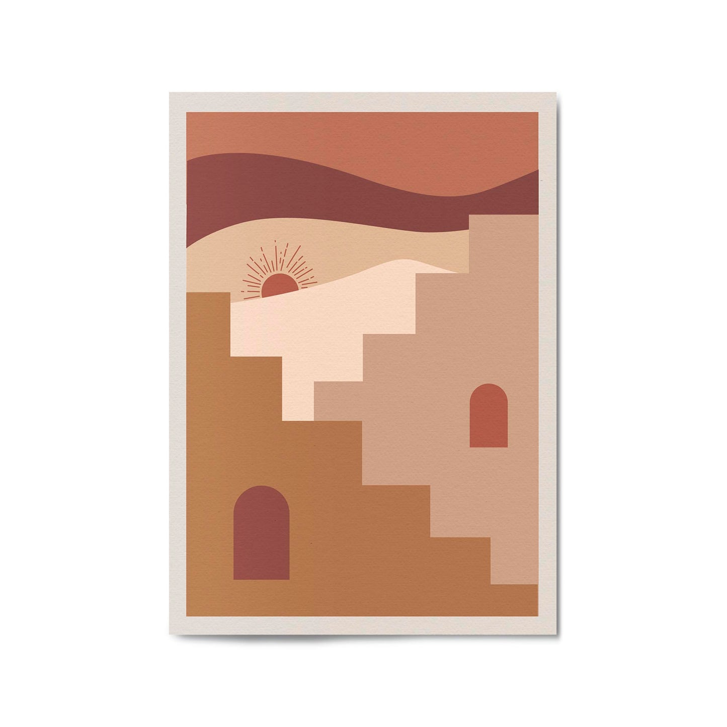 Desert Sunrise Terracotta Buildings Abstract Wall Art - The Affordable Art Company