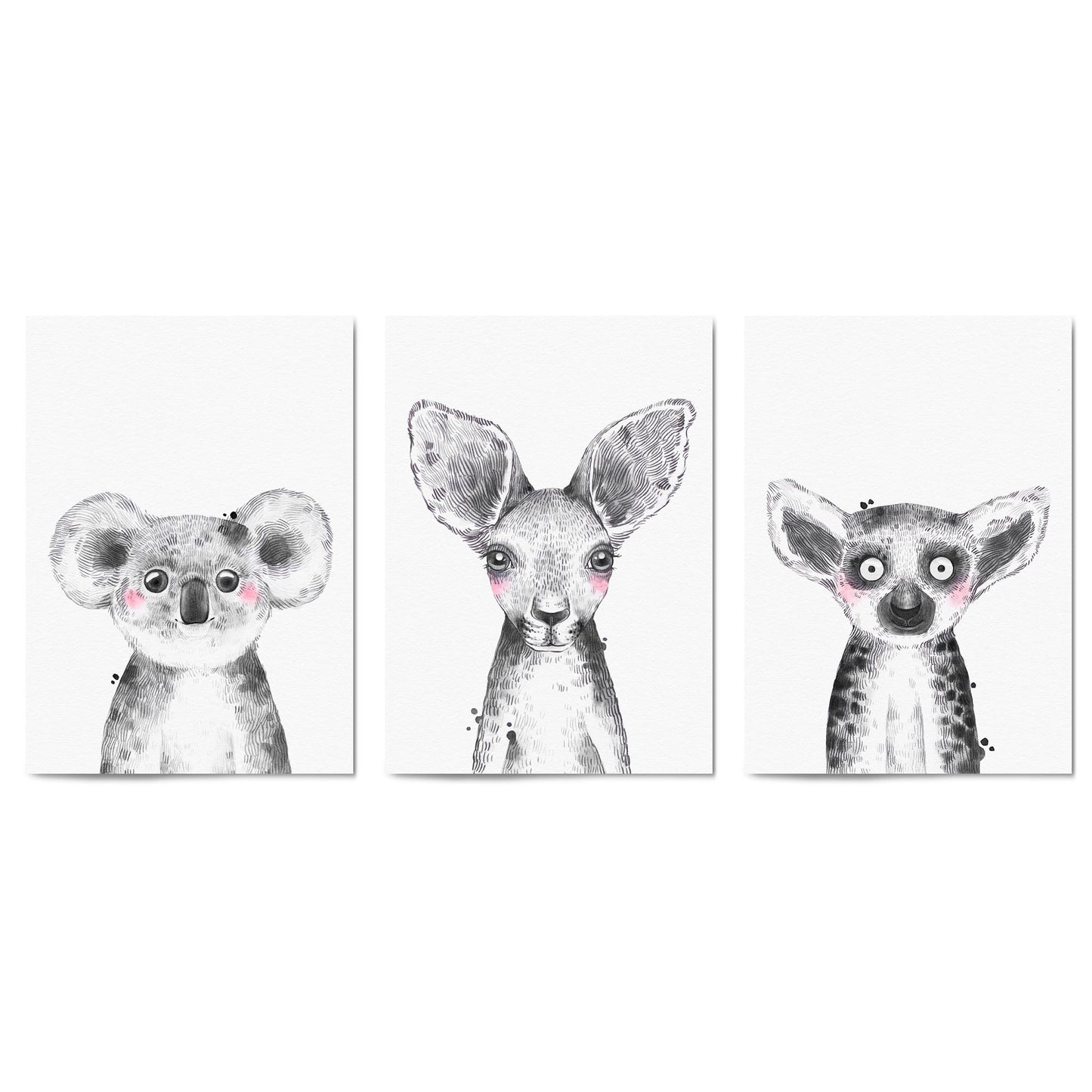Set of Blushing Australian Animals Nursery Wall Art - The Affordable Art Company