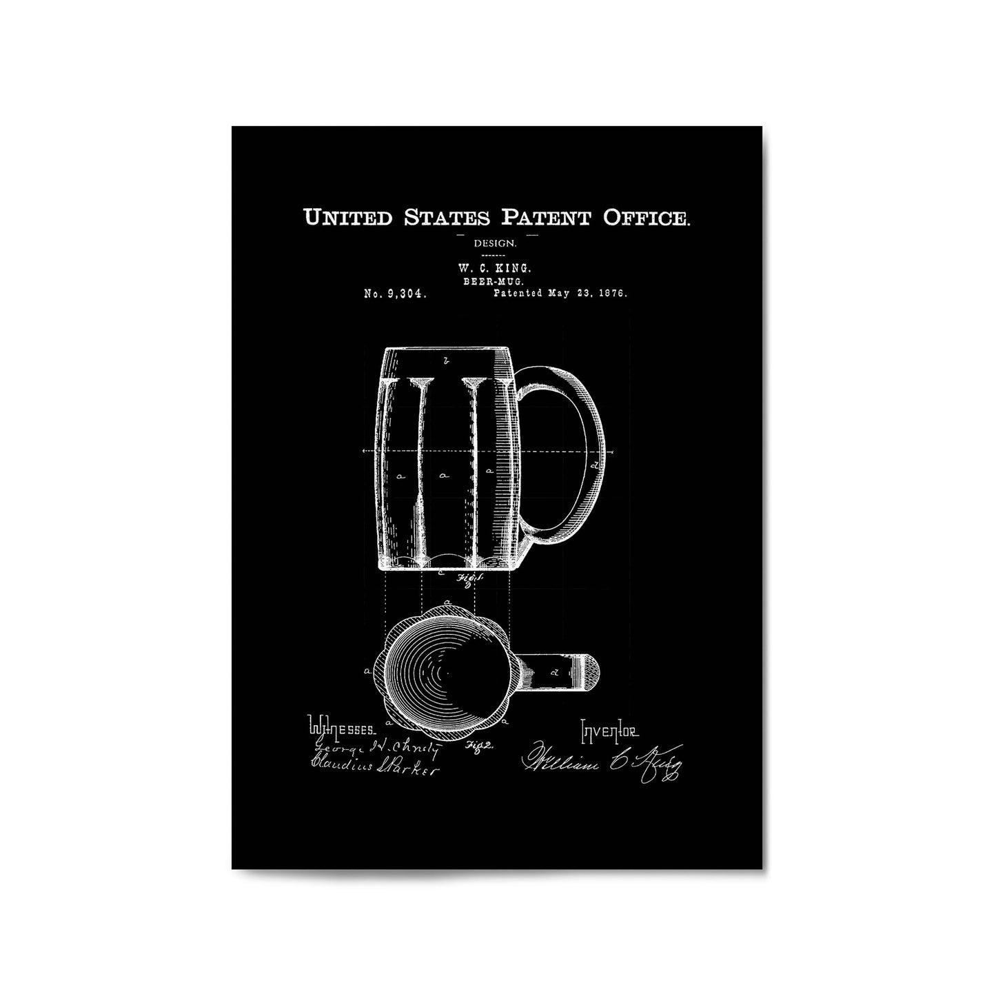 Vintage Beer Mug Patent Man Cave Gift Wall Art #1 - The Affordable Art Company