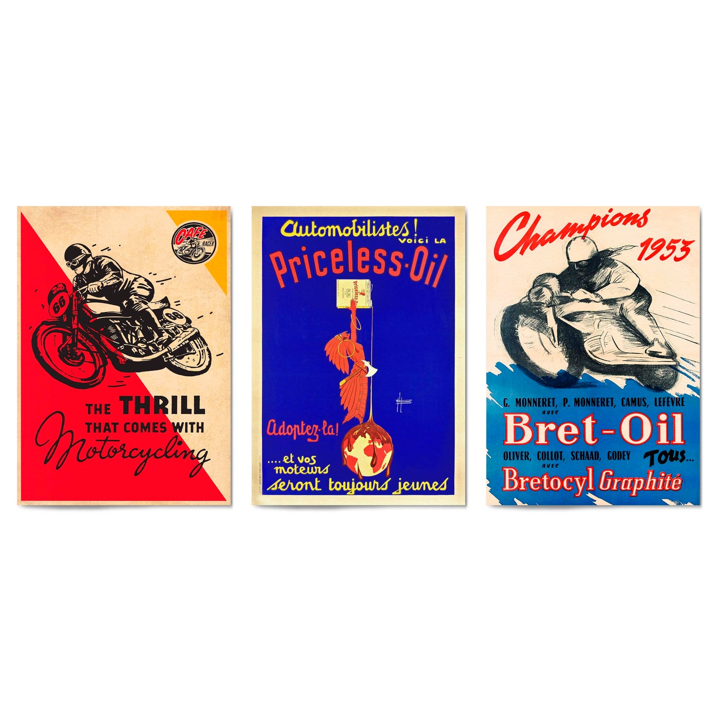 Set of Vintage Motorcycle Advert Man Cave Wall Art #2 - The Affordable Art Company