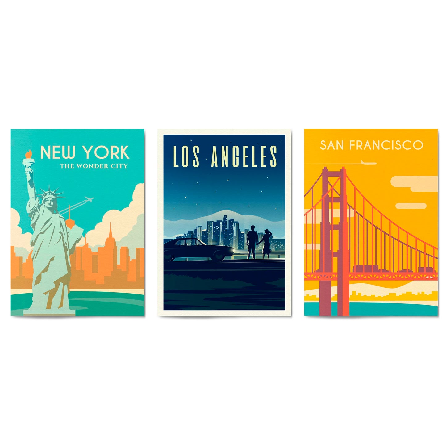 Set of Retro Travel Wall Art (USA Travel) - The Affordable Art Company