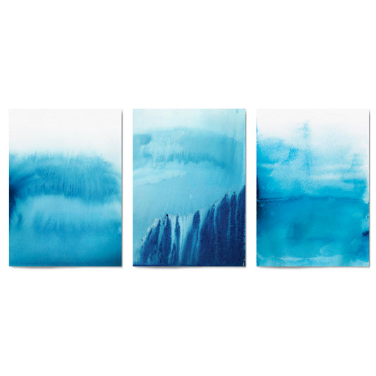 Set of Blue Ink Abstract Painting Faded Wall Art #2 - The Affordable Art Company