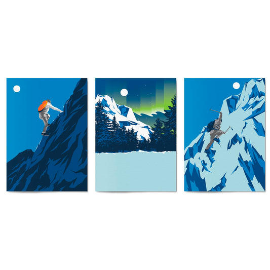 Set of Mountain Climbing Winter Retro Wall Art - The Affordable Art Company