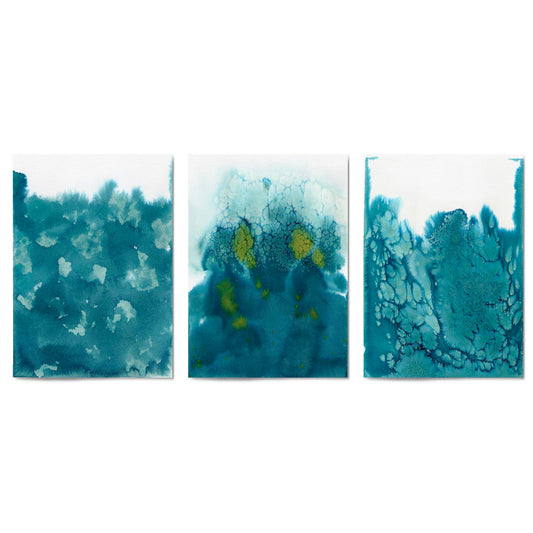 Set of Blue Ink Abstract Painting Faded Wall Art #5 - The Affordable Art Company