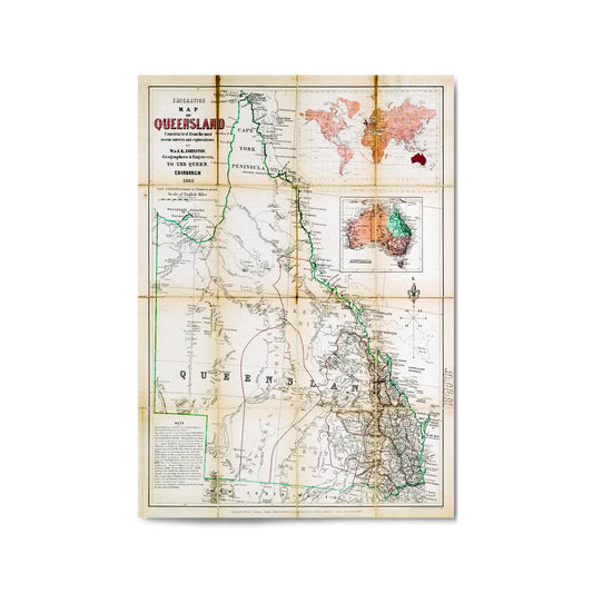 Queensland Australia Vintage Map Wall Art #3 - The Affordable Art Company