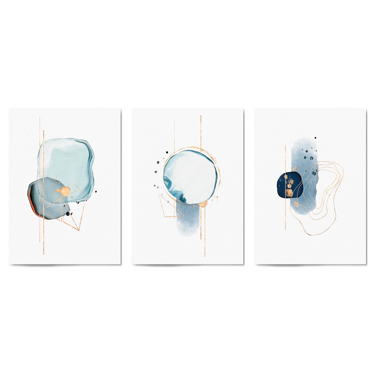 Set of Abstract Shape Minimal Blue Modern Wall Art #1 - The Affordable Art Company