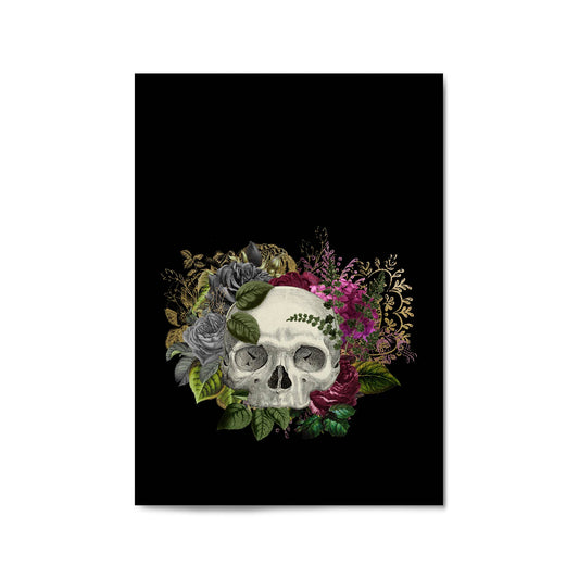 Black Skull and Flowers Fashion Bedroom Wall Art - The Affordable Art Company