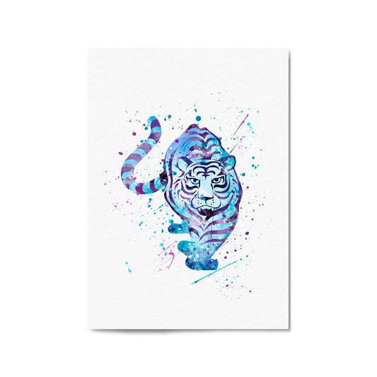 Blue Tiger Cute Animal Painting Wall Art - The Affordable Art Company