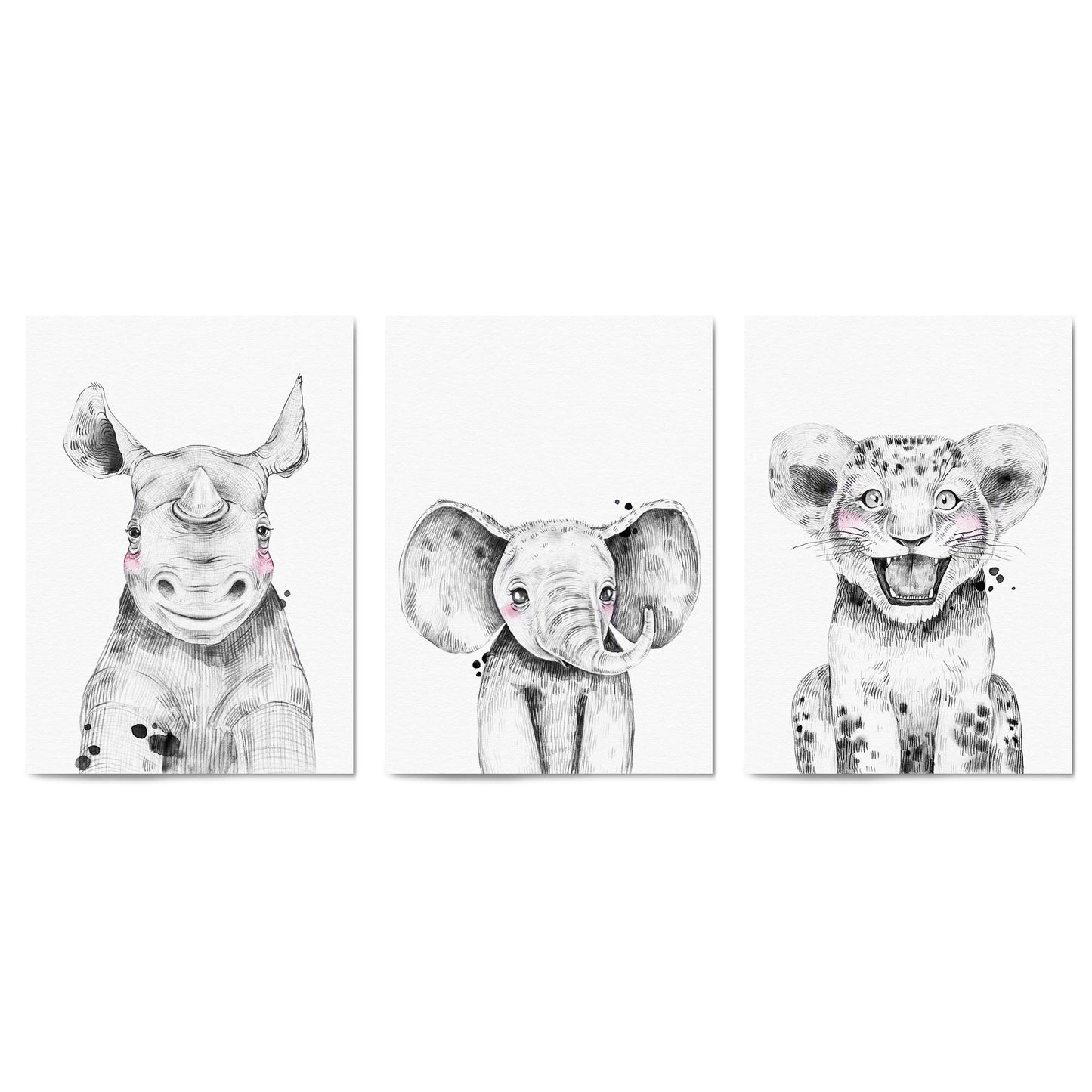 Set of Blushing Safari Animals Nursery Wall Art #2 - The Affordable Art Company