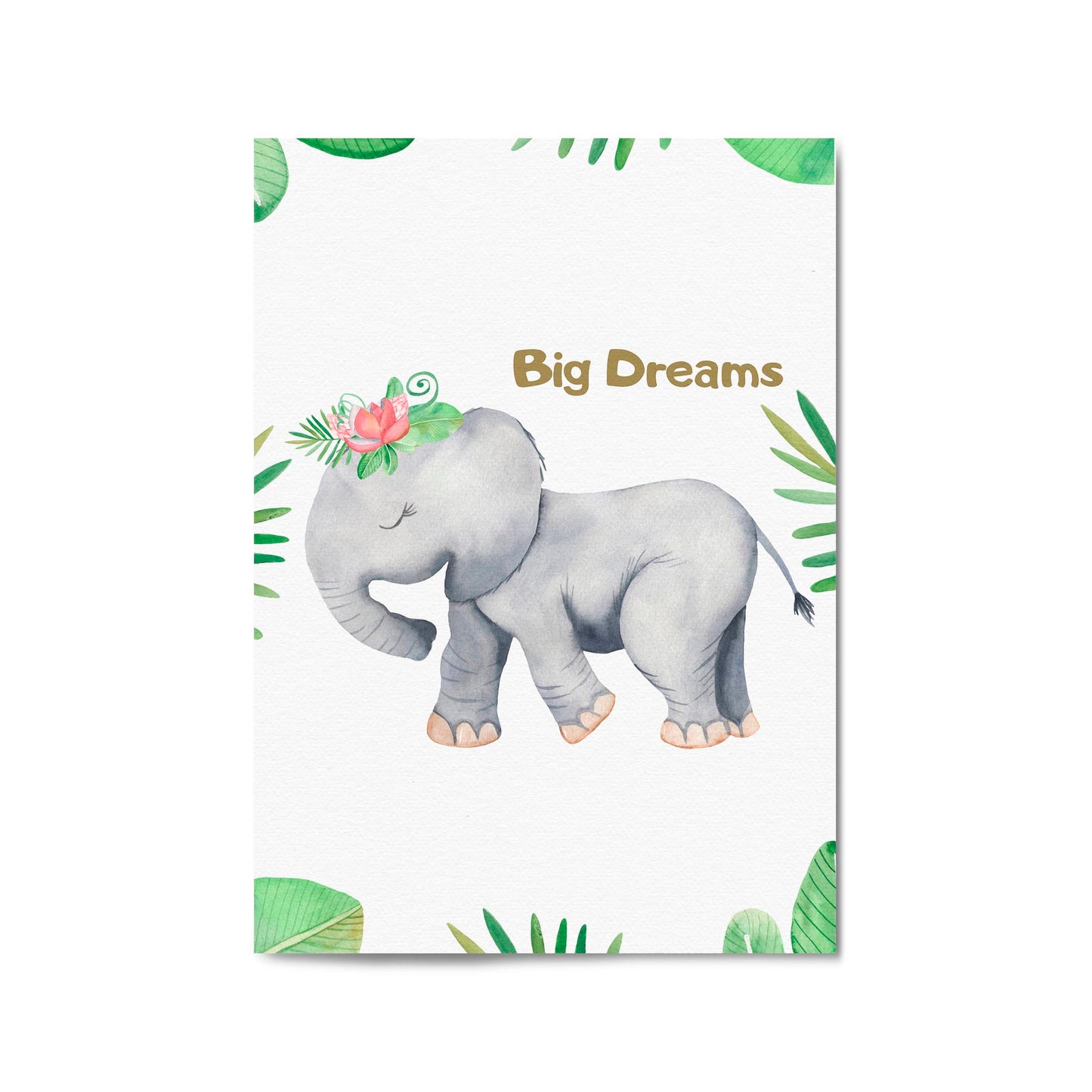 Elephant "Big Dreams" Nursery Quote Animal Art - The Affordable Art Company