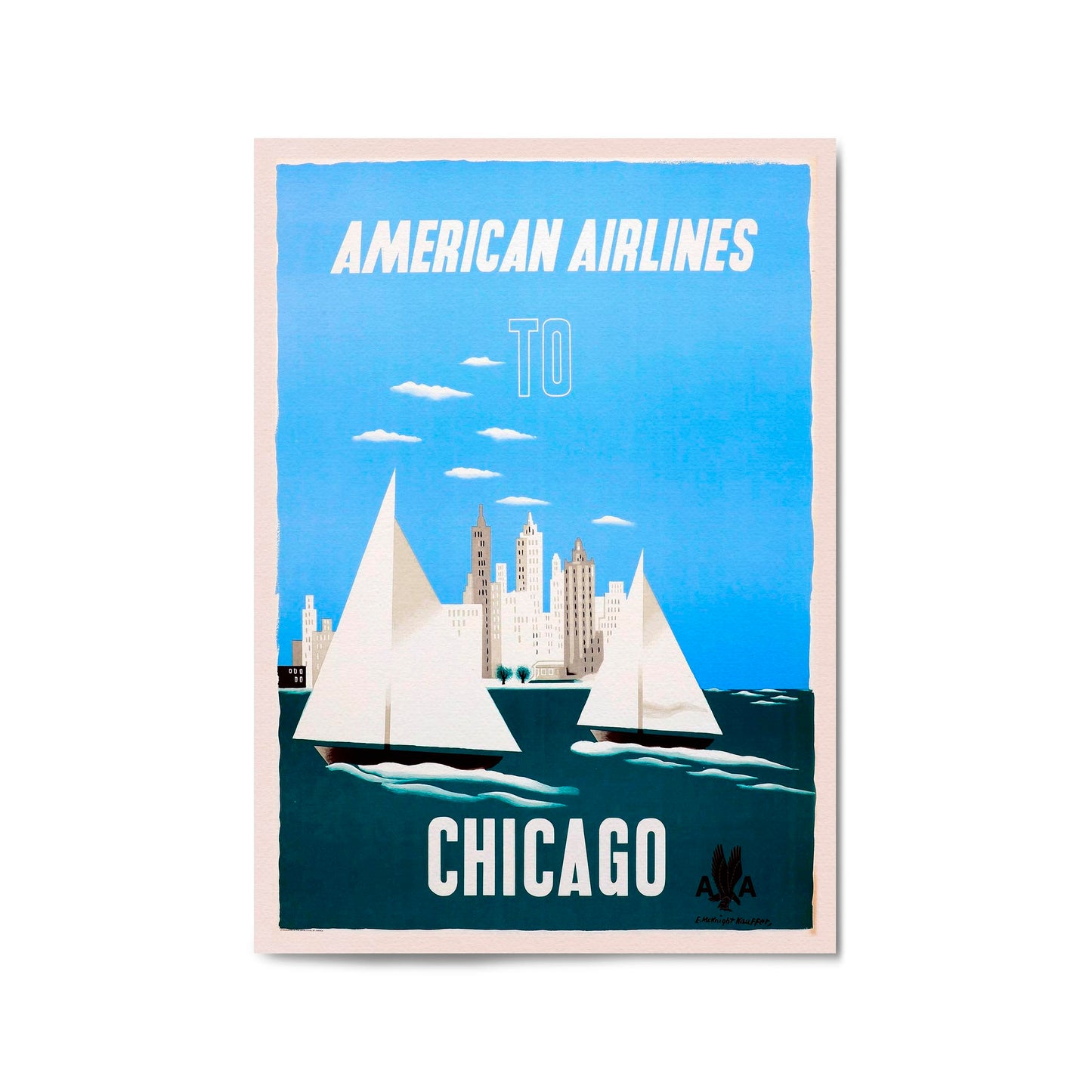 American Airlines - Chicago Vintage Travel Wall Art - The Affordable Art Company