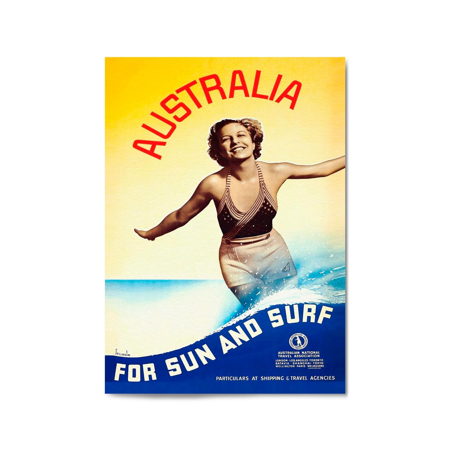 Vintage Australia Sun & Surf Travel Advert Wall Art - The Affordable Art Company