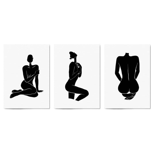 Set of 3 Nude Silhouette Abstract Woman Wall Art - The Affordable Art Company