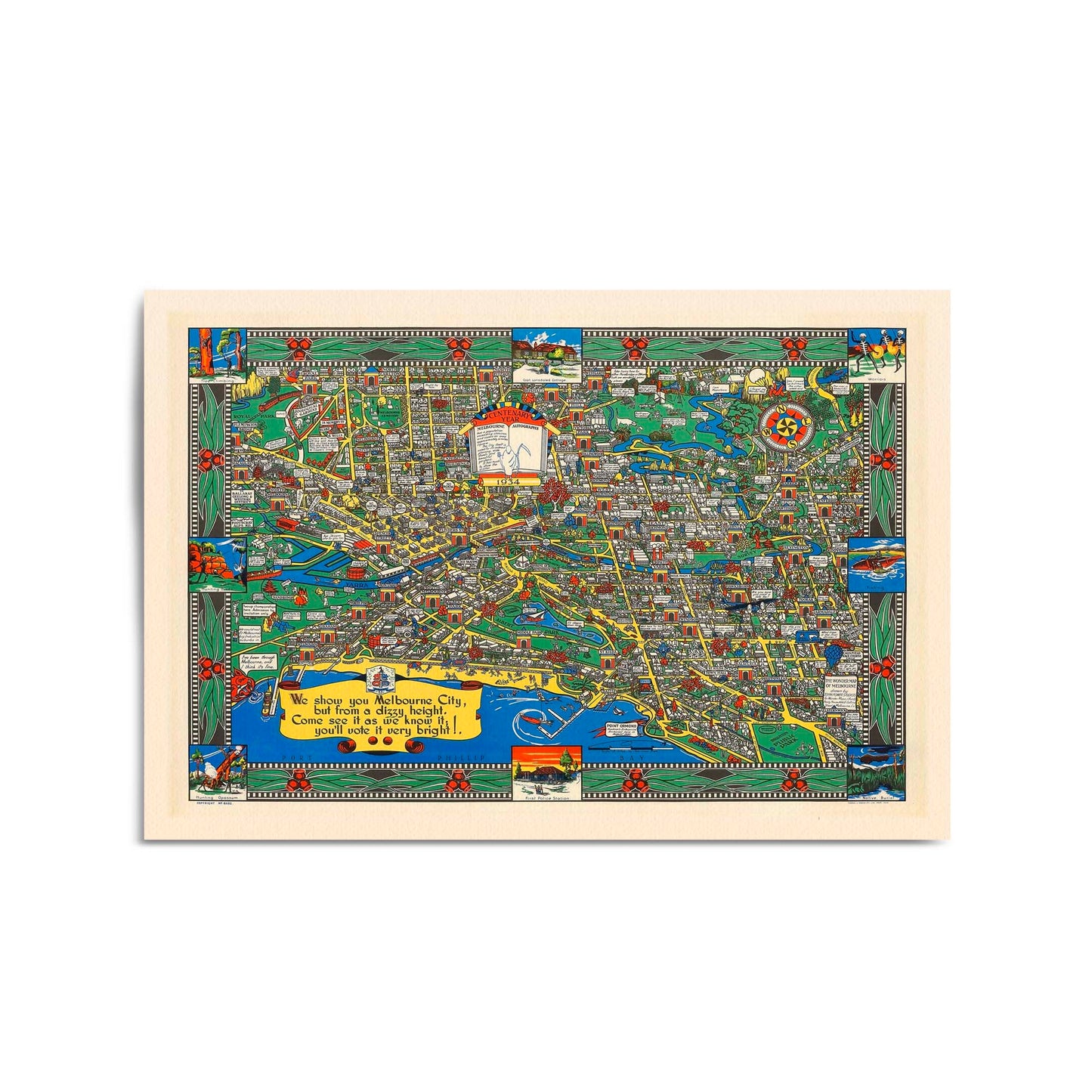 Vintage Melbourne Cartoon Map Wall Art - The Affordable Art Company