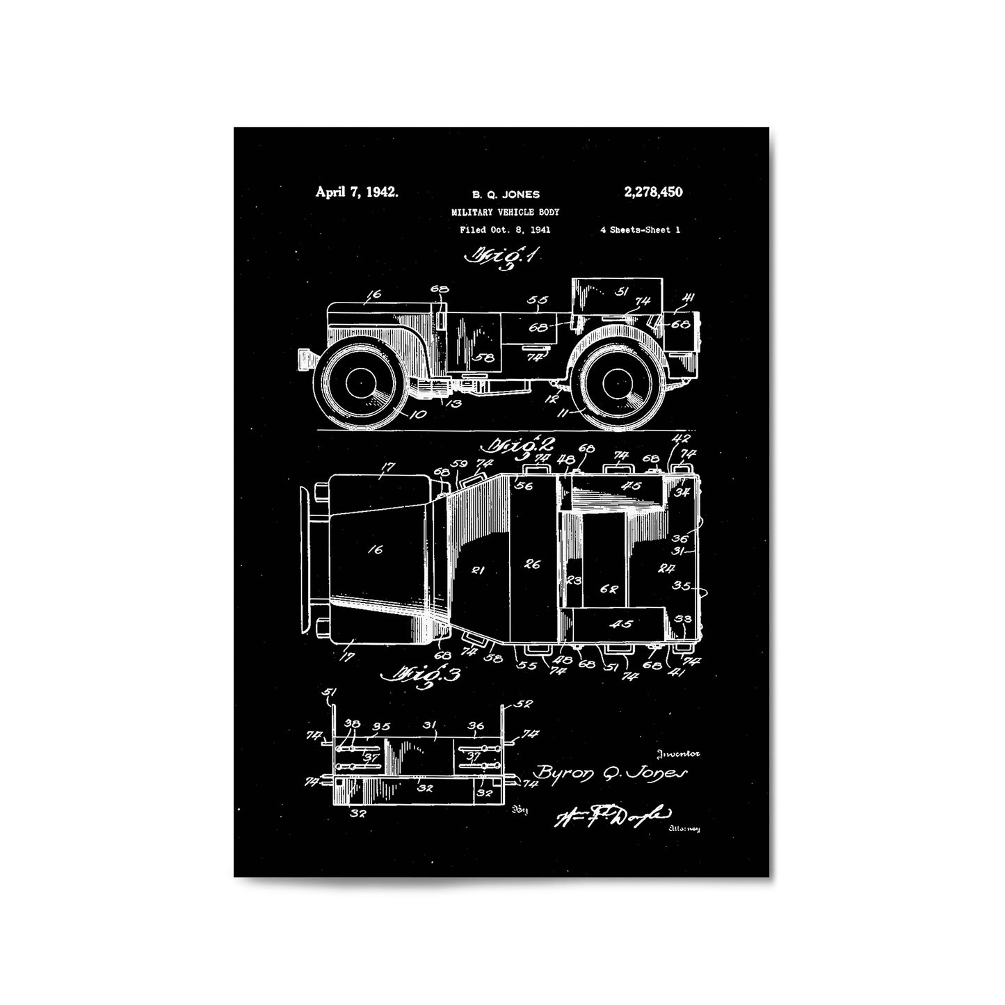 Vintage Jeep Military Patent Military Wall Art #1 - The Affordable Art Company