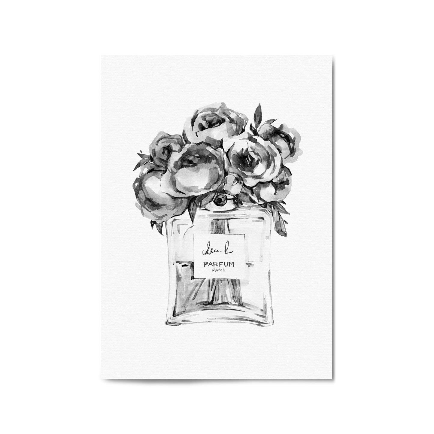 Black and White Floral Perfume Bottle Fashion Wall Art - The Affordable Art Company