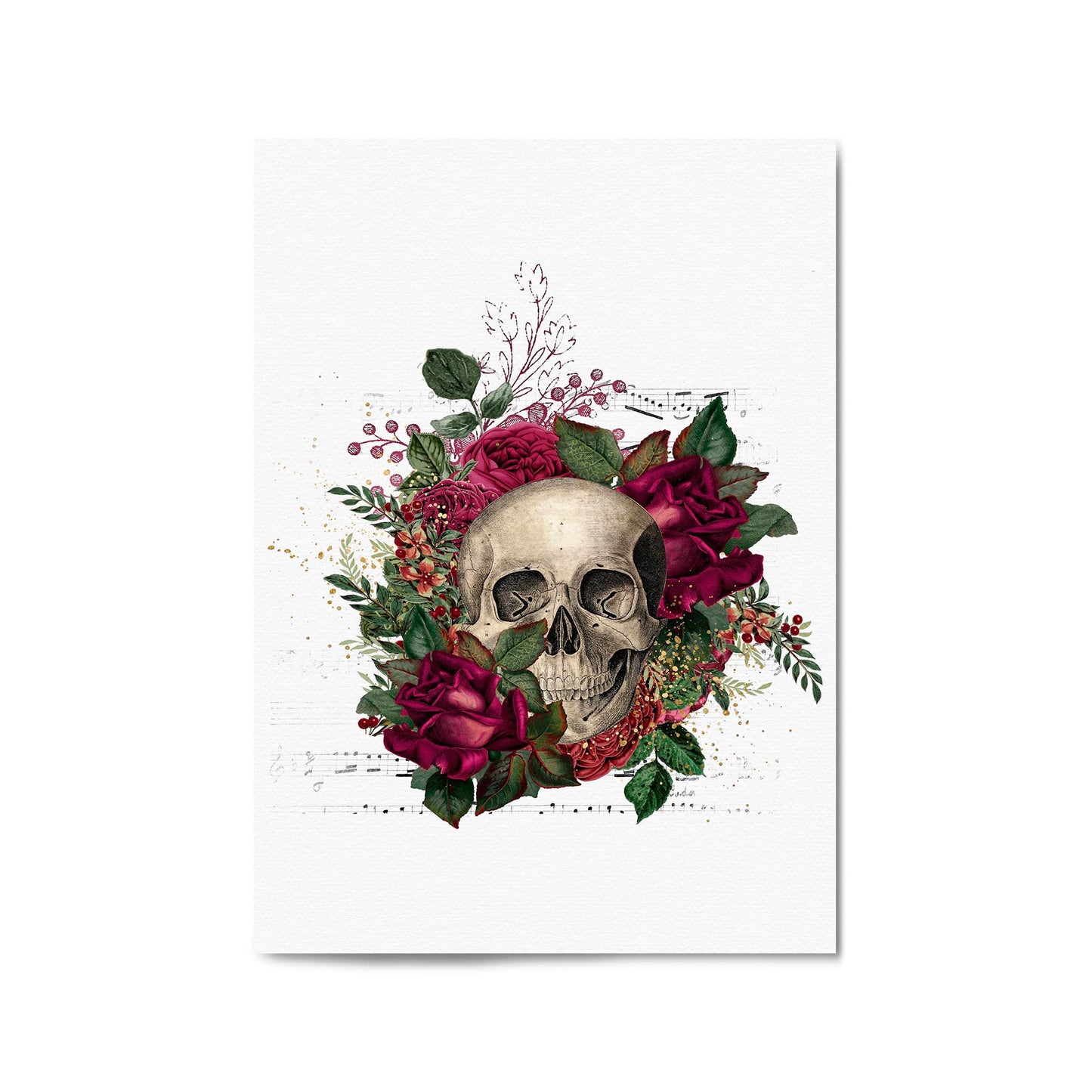 Red Floral Skull Fashion Girls Bedroom Wall Art - The Affordable Art Company