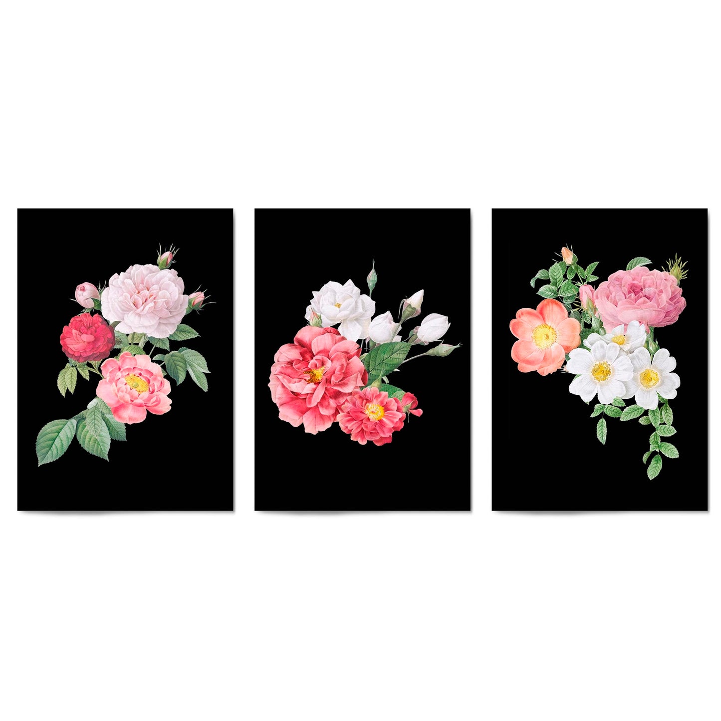 Set of Dark Floral Botanical Flowers Wall Art #1 - The Affordable Art Company