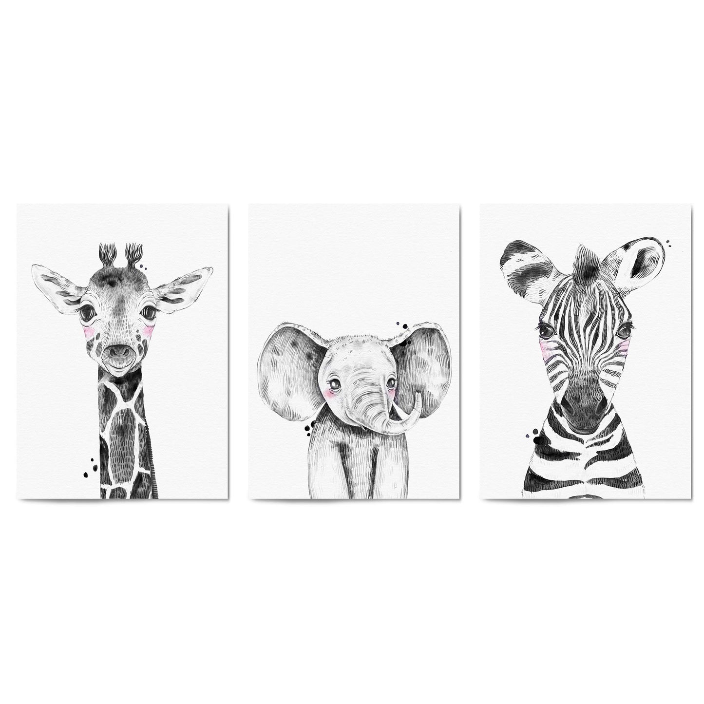 Set of Blushing Safari Animals Nursery Wall Art #1 - The Affordable Art Company