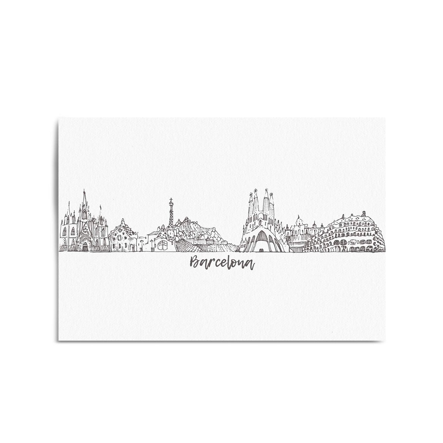 Barcelona Spain Minimal Drawing Cityscape Wall Art - The Affordable Art Company