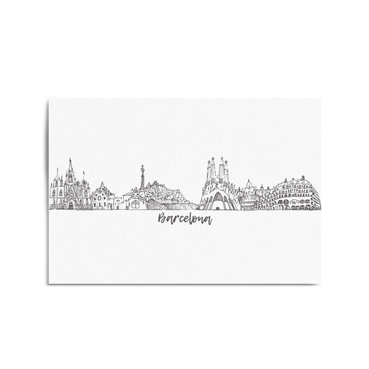 Barcelona Spain Minimal Drawing Cityscape Wall Art - The Affordable Art Company