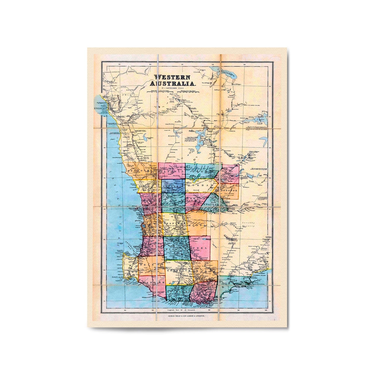 Western Australia Vintage Map Perth Wall Art - The Affordable Art Company