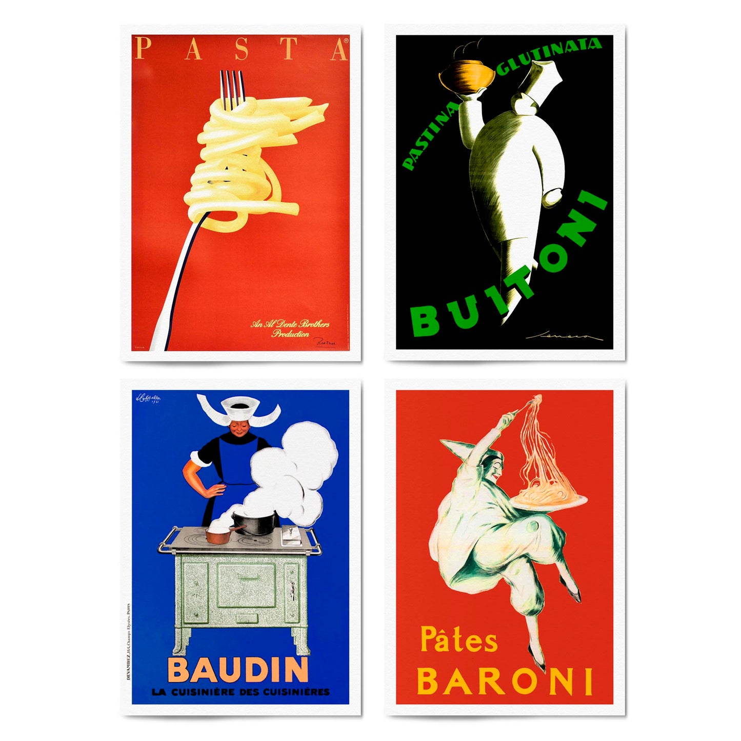 Set of 4 Vintage Italian and French Food Restaurant Advertisements Wall Art - The Affordable Art Company