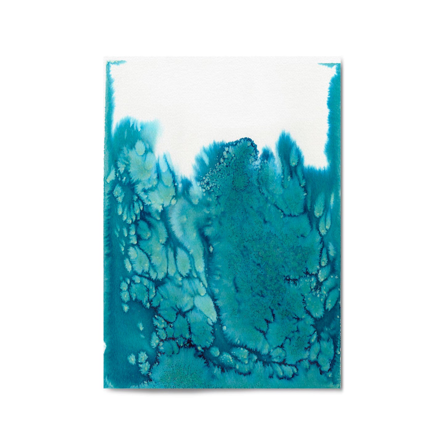 Teal Ink Minimal Ink Painting Blue Wall Art #6 - The Affordable Art Company