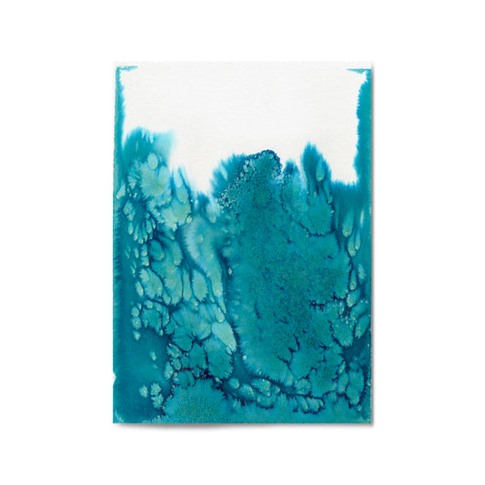 Teal Ink Minimal Ink Painting Blue Wall Art #6 - The Affordable Art Company