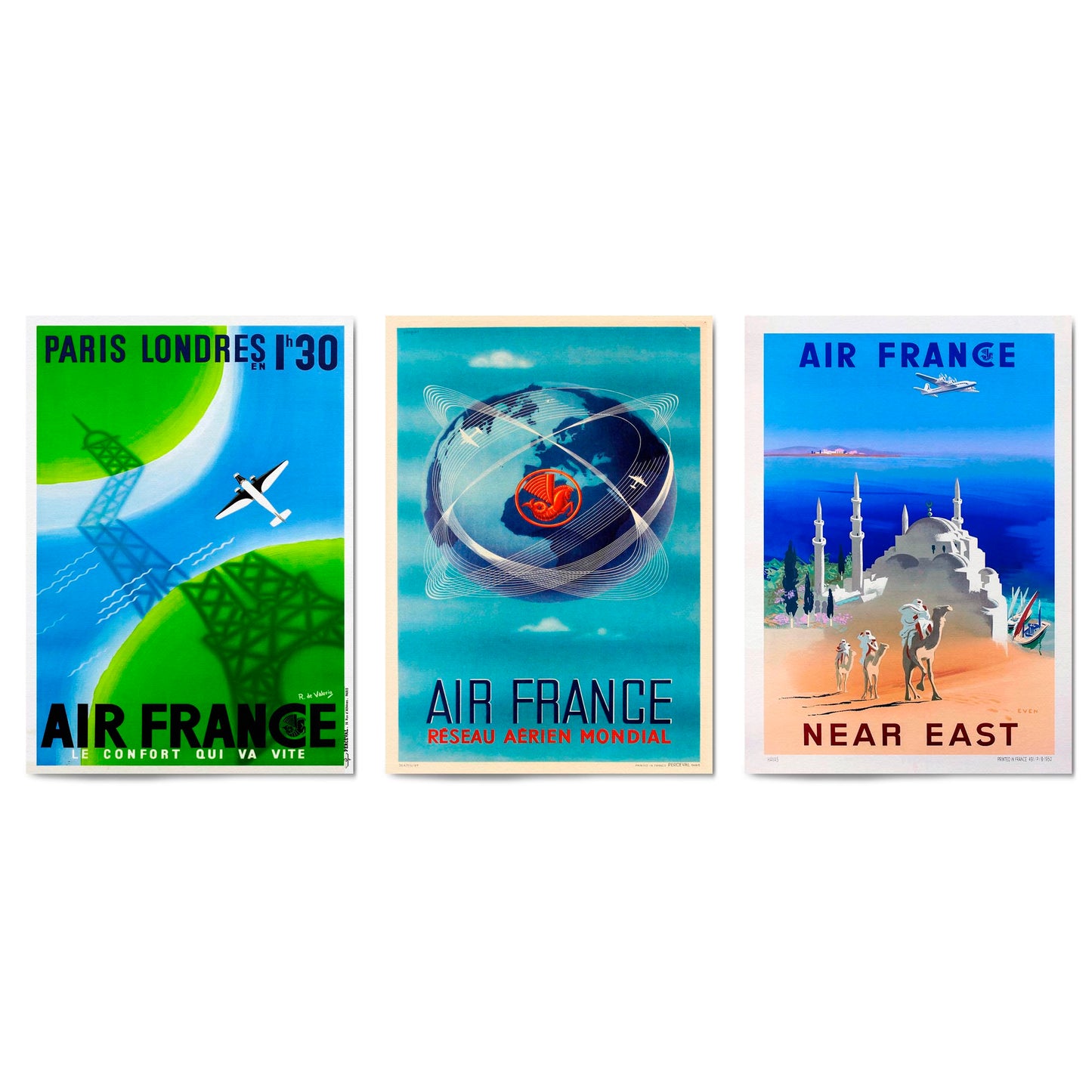 Set of Vintage Air France Travel Adverts Wall Art - The Affordable Art Company