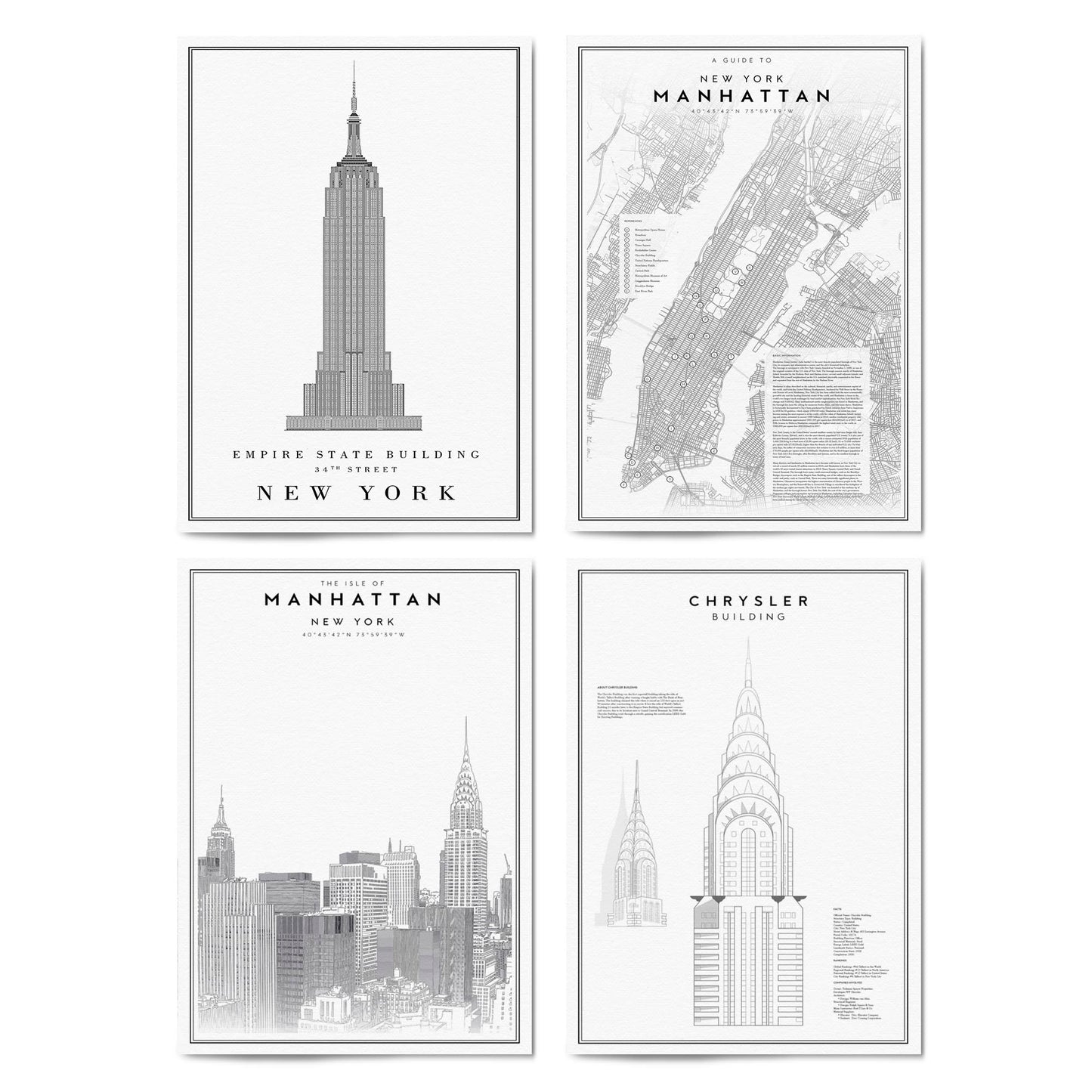 Set of 4 New York City Line Drawings Wall Art - The Affordable Art Company