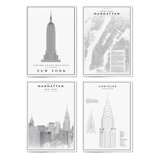 Set of 4 New York City Line Drawings Wall Art - The Affordable Art Company