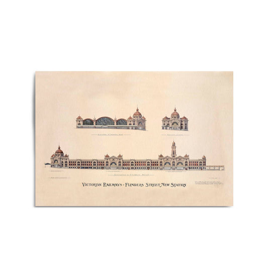 Flinders St Station Melbourne Vintage Drawing Art #1 - The Affordable Art Company